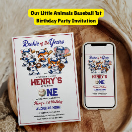 Our Little Animals Baseball 1st Birthday Party 招待状