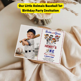 Our Little Animals Baseball 1st Birthday Party 招待状