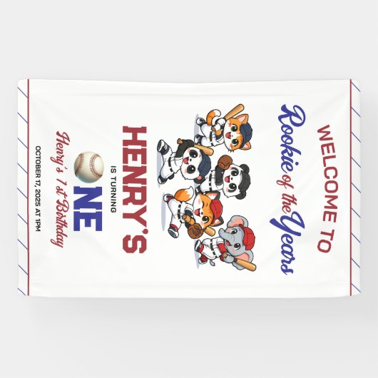 Our Little Animals Baseball 1st Birthday Party 横断幕 (横)