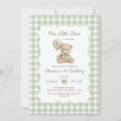 Our Little Bear Green Balloon First Birthday 招待状 (正面)