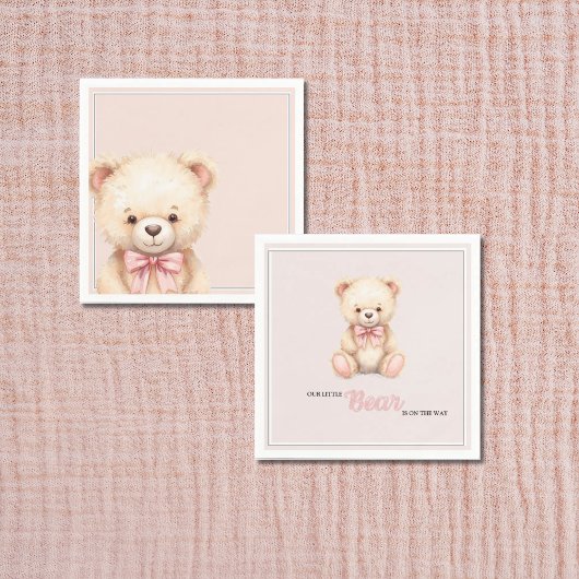 Our Little Bear on the Way Pink Bow Baby Shower スタンダードカクテルナプキン