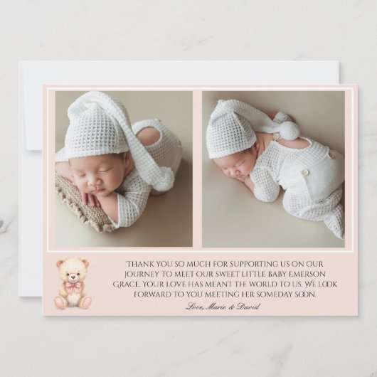 Our Little Bear Pink 3 Photo Birth Announcement  (裏面)