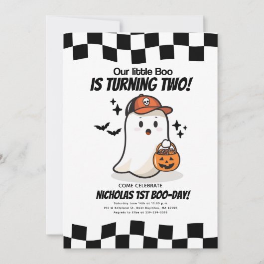 Our Little Boo is turning 2 Birthday Invitation 招待状 (正面)