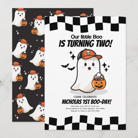 Our Little Boo is turning 2 Birthday Invitation 招待状 (正面/裏面)