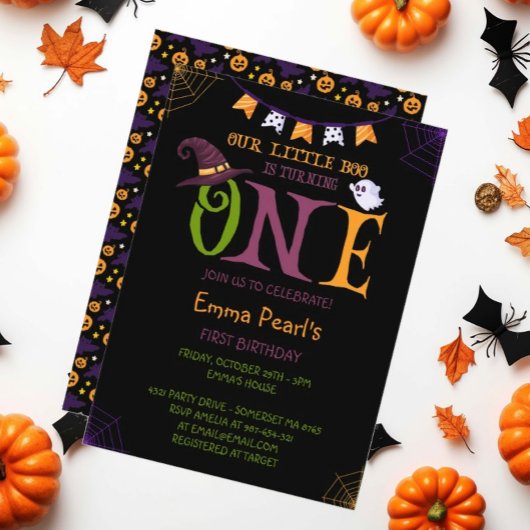 Our Little Boo Turning One, Halloween 1st Birthday 招待状