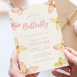 Our Little Butterfly Buttercream 1st Birthday 招待状