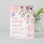 Our Little Butterfly Girl's Birthday Pink Gold 箔招待状 (立ち正面)