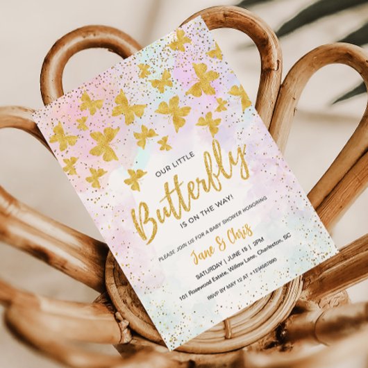Our Little Butterfly Gold Glitter Invitation 招待状