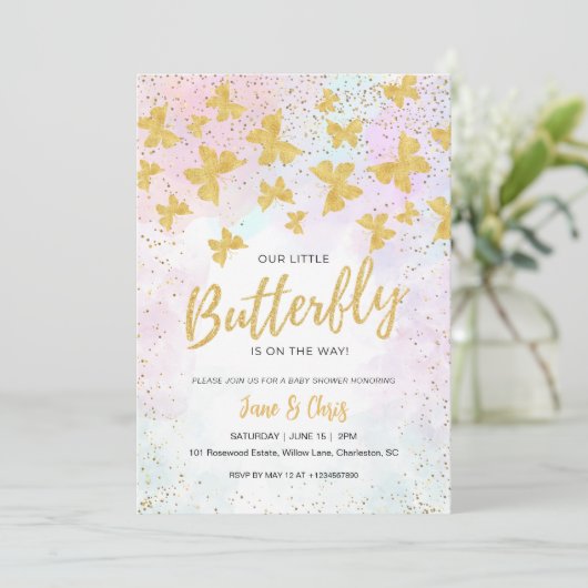 Our Little Butterfly Gold Glitter Invitation 招待状 (スタンド正面)