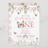 Our Little Butterfly is turning 1 Birthday Floral 招待状 (正面/裏面)