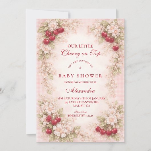 Our Little Cherry Blossom Baby Shower 招待状 (正面)