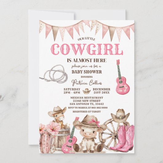 Our Little Cowgirl Wild West Baby Shower 招待状 (正面)