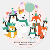 Our Little Cub | Arctic Animals Baby Shower ラウンドシール (正面)