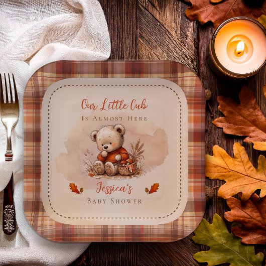 Our Little Cub Fall Teddy Bear ベビーシャワー ペーパープレート