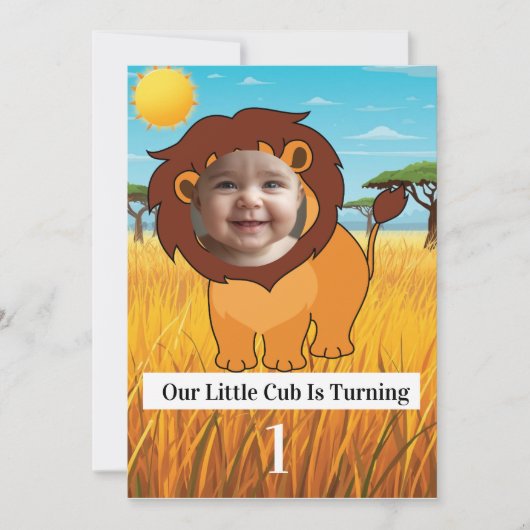 Our Little Cub Is Turning 1 Birthday Invitation |  招待状 (正面)