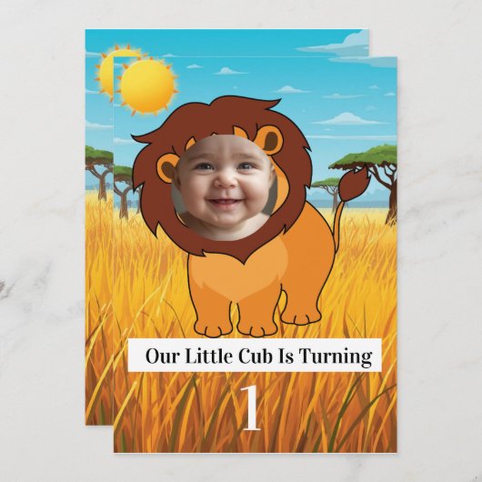 Our Little Cub Is Turning 1 Birthday Invitation |  招待状 (正面/裏面)