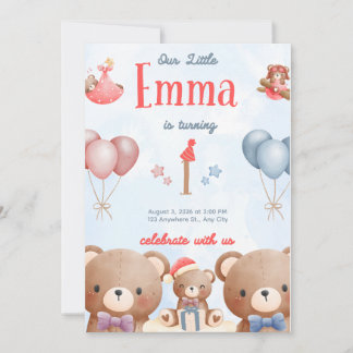 Our Little Emma Birthday Invitation – Pastel Teddy 招待状