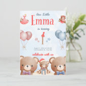 Our Little Emma Birthday Invitation – Pastel Teddy 招待状 (スタンド正面)