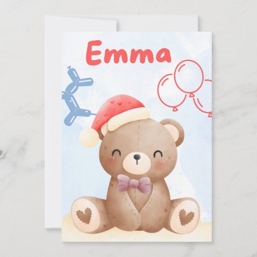 Our Little Emma Birthday Invitation – Pastel Teddy 招待状 (裏面)