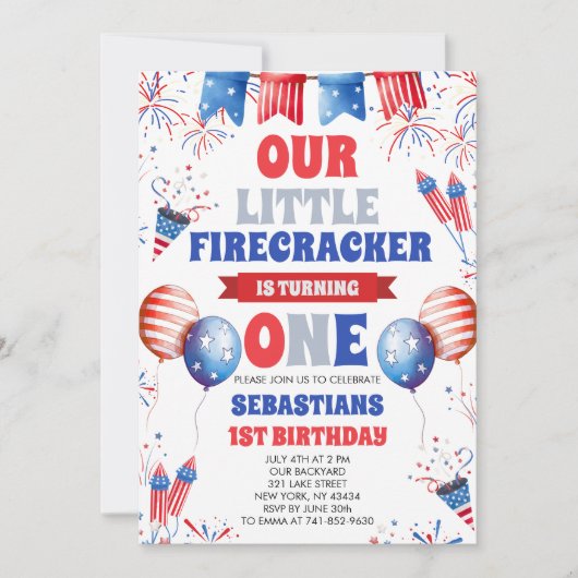  Our Little Firecracker 1st Birthday Invitation 招待状 (正面)