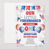  Our Little Firecracker 1st Birthday Invitation 招待状 (正面/裏面)