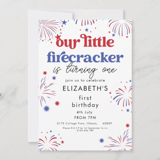 Our Little Firecracker 1st Birthday Invitation 招待状 (正面)