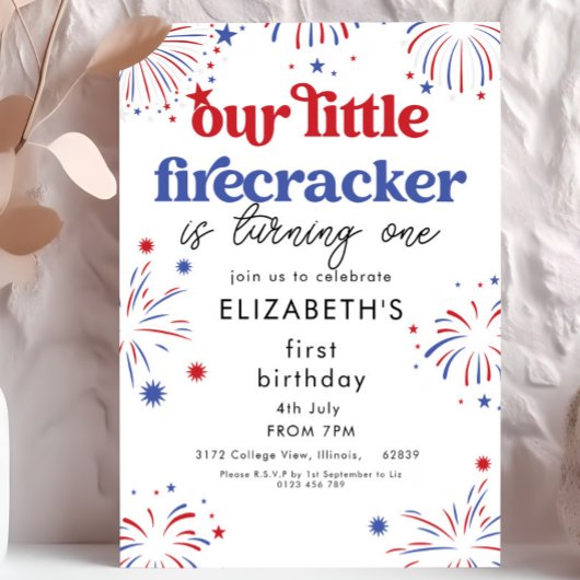 Our Little Firecracker 1st Birthday Invitation 招待状