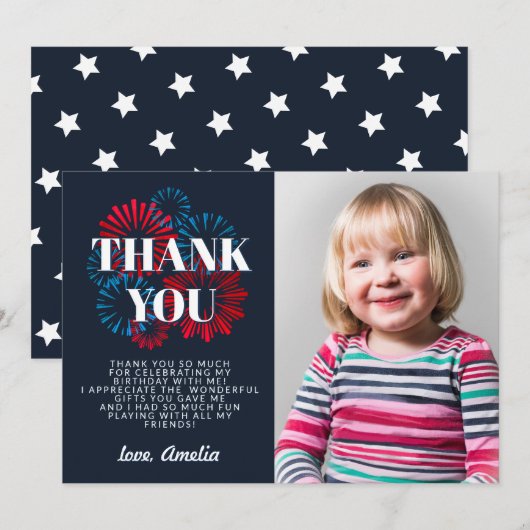 Our Little Firecracker  4TH of July Birthday サンキューカード (正面/裏面)