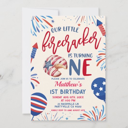 Our Little Firecracker is turning one invitat 招待状 (正面)