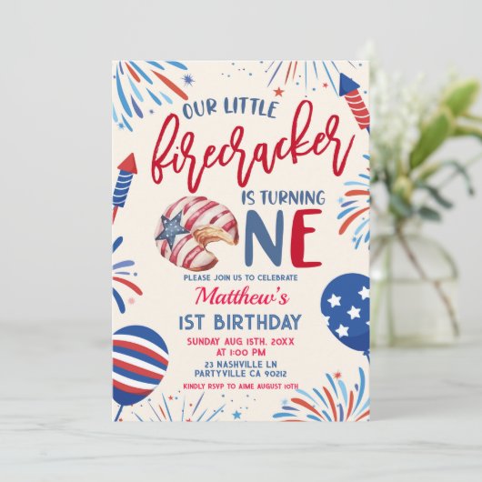 Our Little Firecracker is turning one invitat 招待状 (スタンド正面)