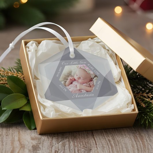 Our Little Gem April Birthstone Baby Birth Stats ガラスオーナメント