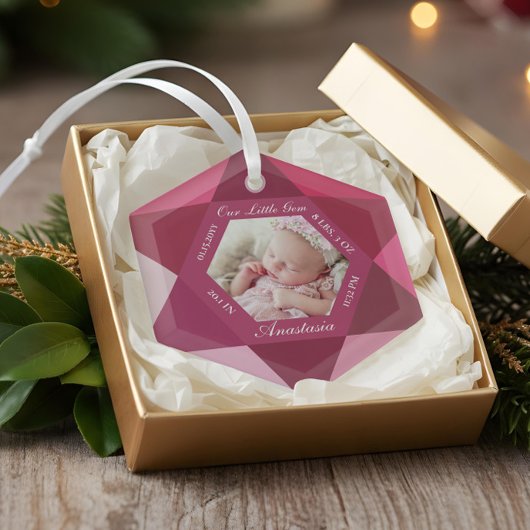 Our Little Gem January Birthstone Baby Birth Stats ガラスオーナメント