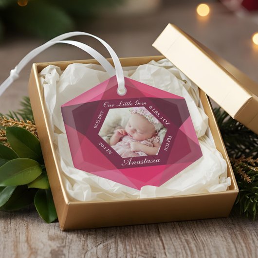 Our Little Gem July Birthstone Baby Birth Stats ガラスオーナメント