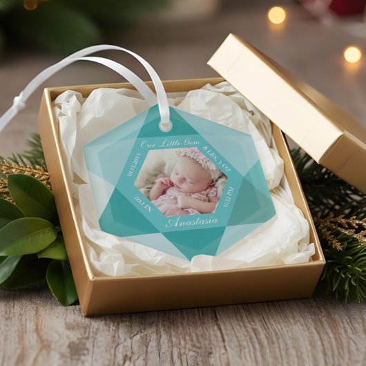 Our Little Gem March Birthstone Baby Birth Stats ガラスオーナメント
