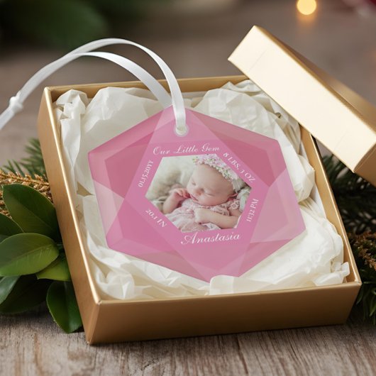 Our Little Gem October Birthstone Baby Birth Stats ガラスオーナメント