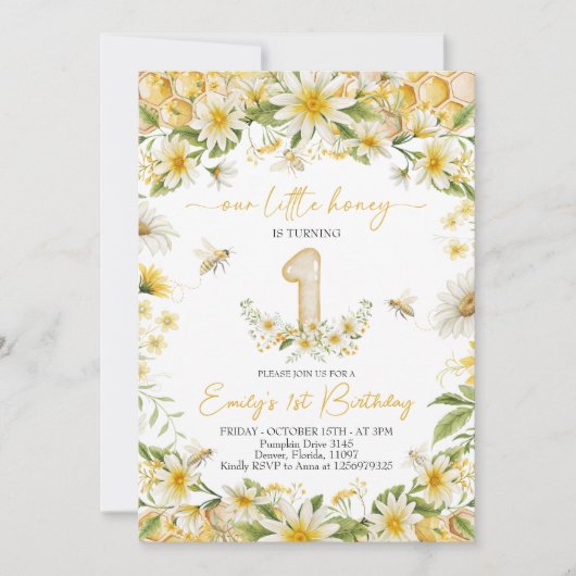 Our Little Honey 1st Birthday Invite 招待状 (正面)