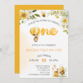 Our Little Honey Bee 1st Bee-Day Floral Birthday 招待状 (正面/裏面)