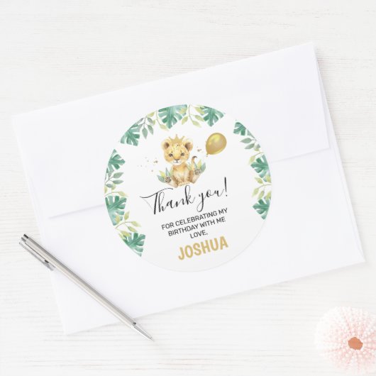 Our Little King Lion Crown Balloon 1st Birthday ラウンドシール (封筒)