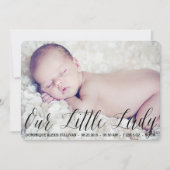 Our Little Lady Script Photo Birth Announcement 案内状 (正面)