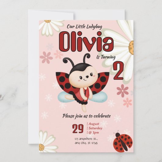 Our Little Ladybug Girl Birthday Party Invitation 招待状 (正面)