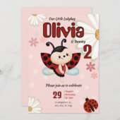 Our Little Ladybug Girl Birthday Party Invitation 招待状 (正面/裏面)