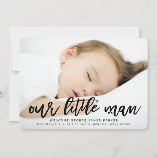 Our Little Man男の赤ちゃん写真誕生のお知らせ 案内状 (正面)