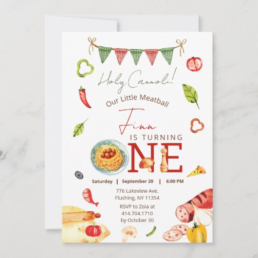 Our Little Meatball 1st Birthday 招待状 (正面)