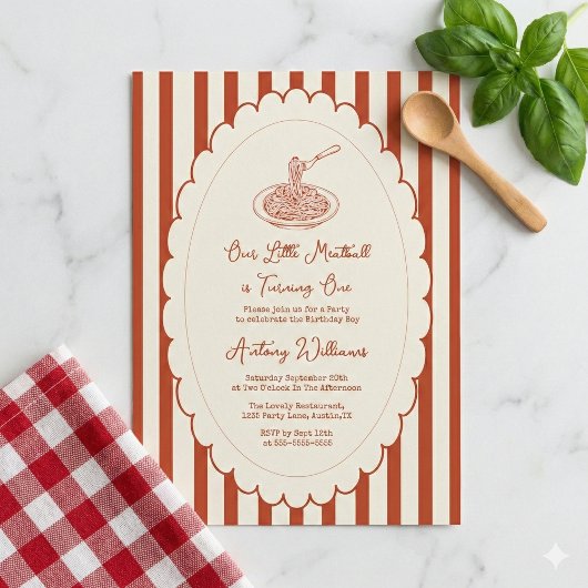 Our little meatball is turning one 1st Birthday  招待状