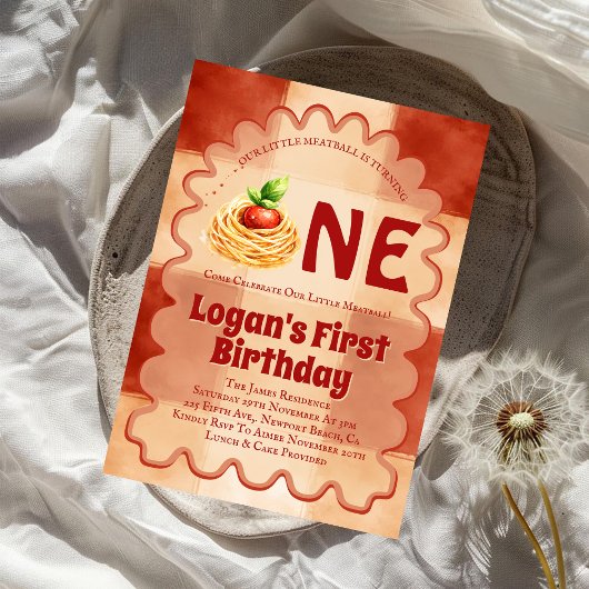 Our Little Meatball Is Turning One 1st Birthday  招待状