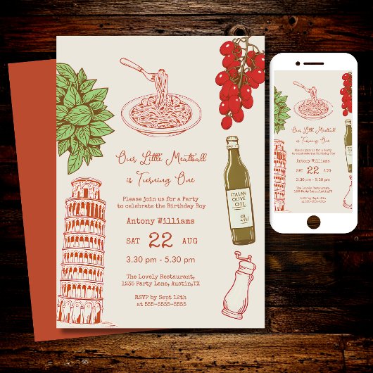 Our little meatball is turning one 1st Birthday  招待状