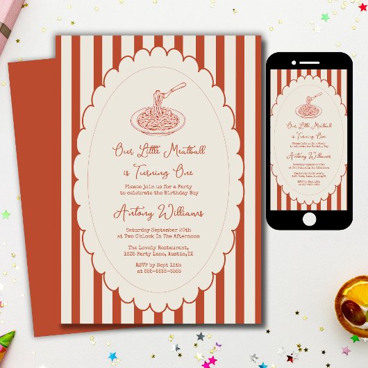 Our little meatball is turning one 1st Birthday  招待状