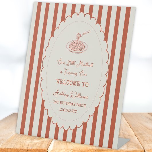 Our little meatball is turning one Welcome  台座サイン