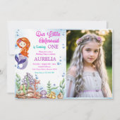Our Little Mermaid Girl 1st Birthdayパーティー写真 招待状 (正面)