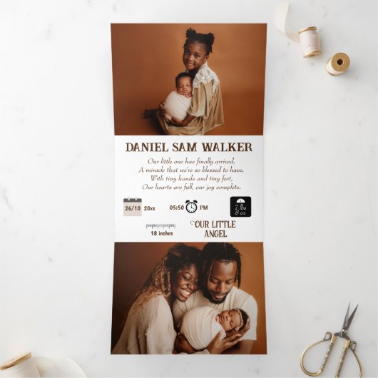 "Our Little Miracle"カスタマイズ可能誕生 三つ折り案内状 (内部)